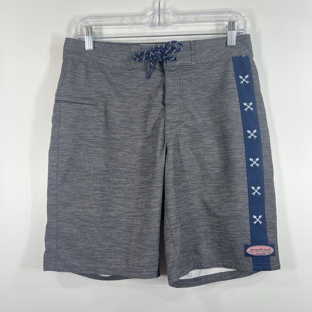 VINEYARD VINES Performance Board Shorts‎ Men's Size 28 Swim Gray Blue Fish Bone